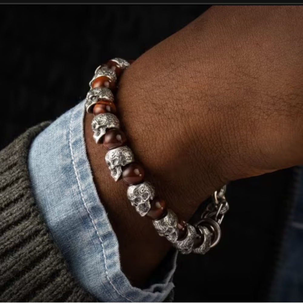 WILLIAM HENRY SCULPTED STERLING SILVER BRACELET RED TIGER EYE BEADS - Picture 8 of 15
